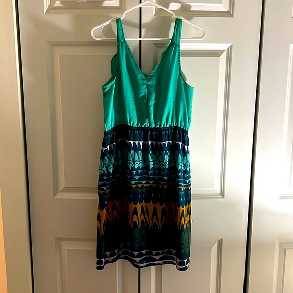 Target Women’s Ruffle Front Color Block and Print Dress - Teal/Turquoise Small - Picture 2 of 2